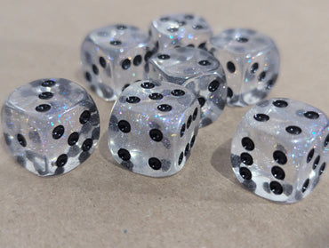 The Time Walker | Clear Glitter 16mm d6 Dice w/Black (Online Only)