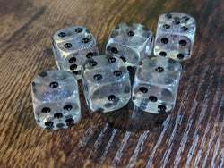 The Time Walker | Clear Glitter 16mm d6 Dice w/Black (Online Only)