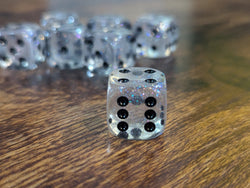 The Time Walker | Clear Glitter 16mm d6 Dice w/Black (Online Only)