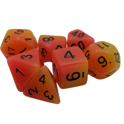 Orange and Yellow "Candlelight" - 7 Piece Glow in the Dark DnD Dice Set | Acrylic RPG Gaming Dice (ONLINE ORDER ONLY)