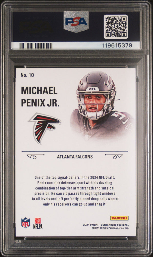Graded 2024 Panini Contenders Michael Penix Jr #10 Rookie Stallions Red Rookie RC Football Card PSA 10 Gem Mint (ONLINE ORDER ONLY)