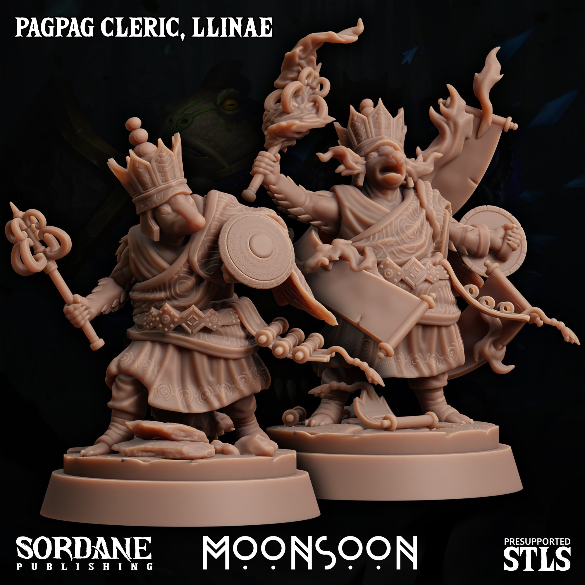 3D Printed Sordane Publishing Pagpag Cleric, Llinae Moonsoon 28 32mm D&D (Online Only)