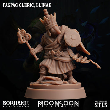3D Printed Sordane Publishing Pagpag Cleric, Llinae Moonsoon 28 32mm D&D (Online Only)