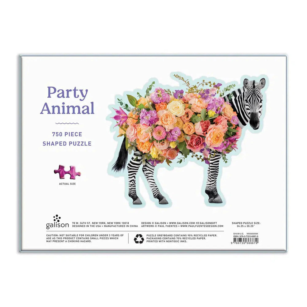 Party Animal 750 Piece Zebra Shaped Jigsaw Puzzle Galison (ONLINE ORDER ONLY)