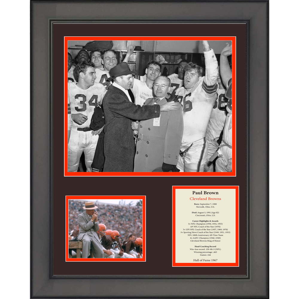 Framed Paul Brown Hall of Fame Cleveland Browns Football 11"x14" Three Photo Collage (ONLINE ORDER ONLY)