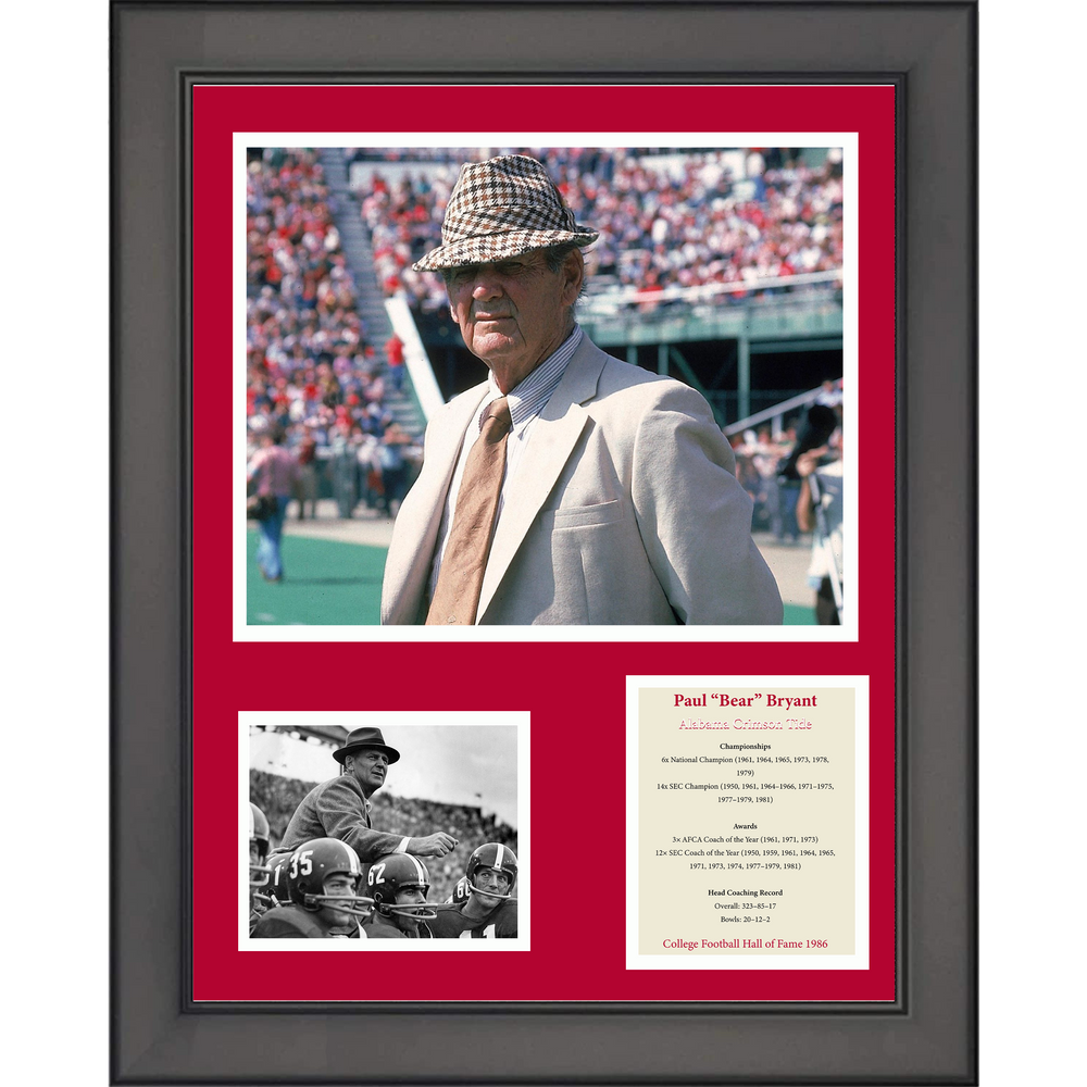 Framed Paul  Bear  Bryant Hall of Fame Alabama Crimson Tide 11"x14" College Football Three Photo Collage (ONLINE ORDER ONLY)