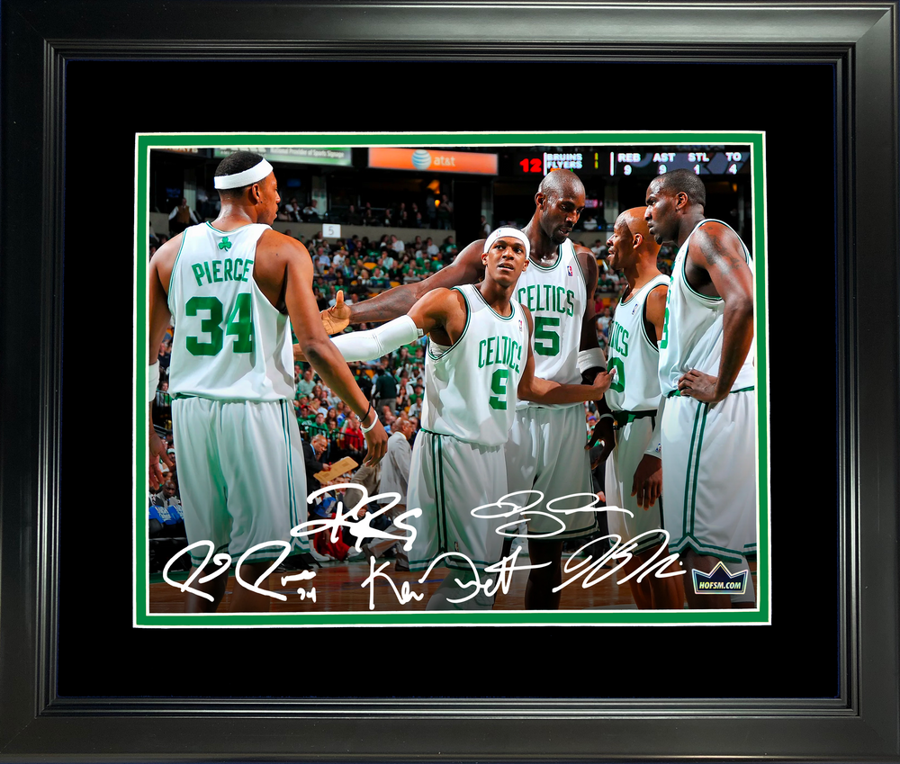 Framed Paul Pierce, Rajon Rondo, Kevin Garnett, Ray Allen & Kendrick Perkins Facsimile Laser Engraved Signature Auto 11"x14" Basketball Photo HOFSM Holo (ONLINE ORDER ONLY)