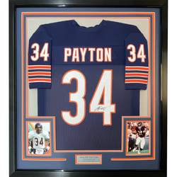 Framed Facsimile Autographed Walter Payton 35x39 Chicago Blue Reprint Laser Auto Football Jersey Size Men's XL (ONLINE ORDER ONLY)