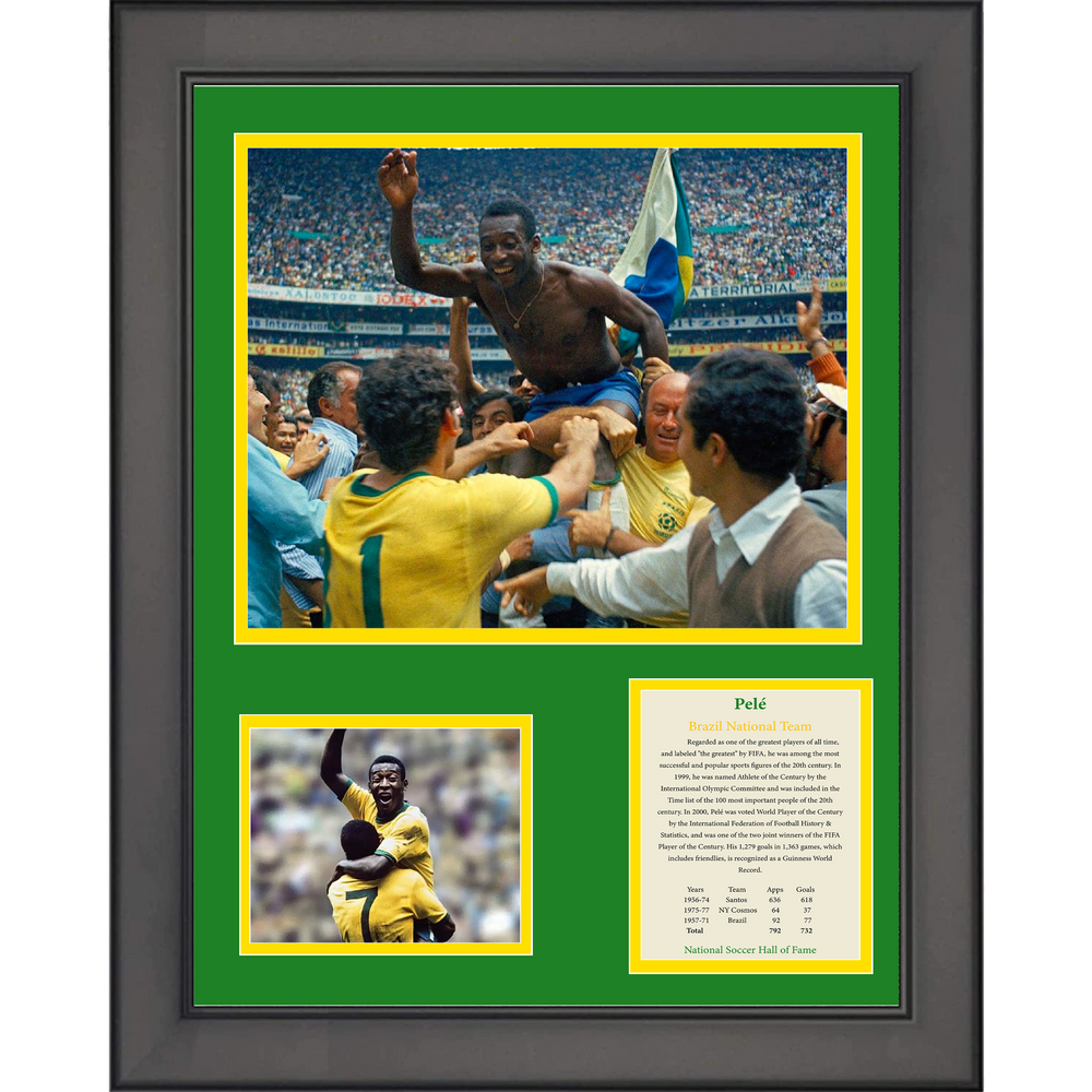 Framed Pele Hall of Fame Brazil National Team Soccer Futbol 11"x14" Three Photo Collage (ONLINE ORDER ONLY)