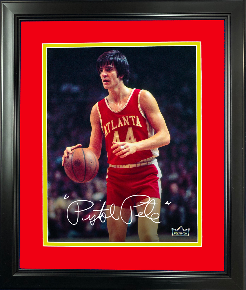 Framed Pistol Pete Maravich Facsimile Laser Engraved Signature Auto 11"x14"Basketball Photo HOFSM Holo (ONLINE ORDER ONLY)