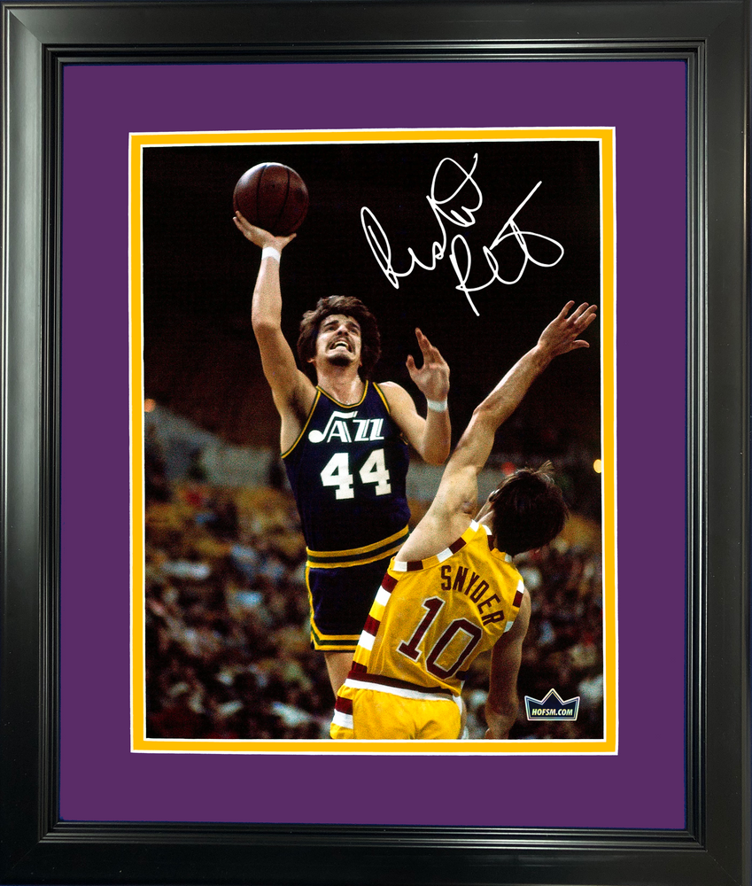 Framed Pete Maravich Utah Jazz Facsimile Laser Engraved Signature Auto 11"x14" Basketball Photo HOFSM Holo (ONLINE ORDER ONLY)