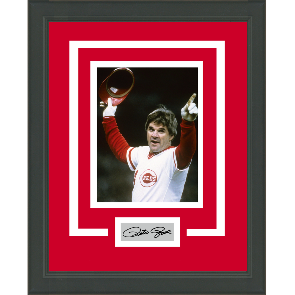 Framed Pete Rose Facsimile Laser Engraved Signature Auto Cincinnati Reds 11x14 Baseball Photo (ONLINE ORDER ONLY)