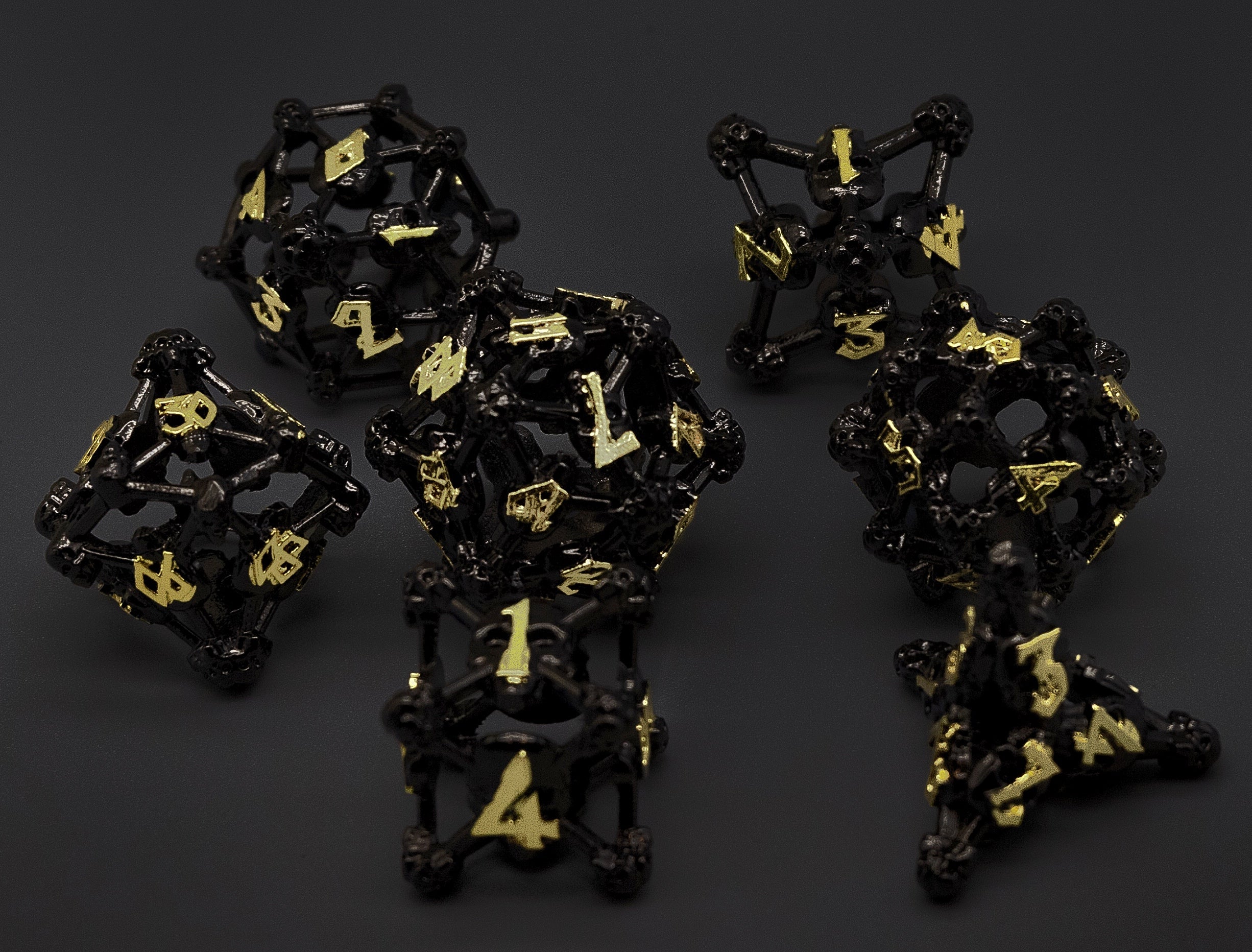 Black w/Gold Deadly Skull Dice Hollow Metal 7-Dice Set (Online Only)