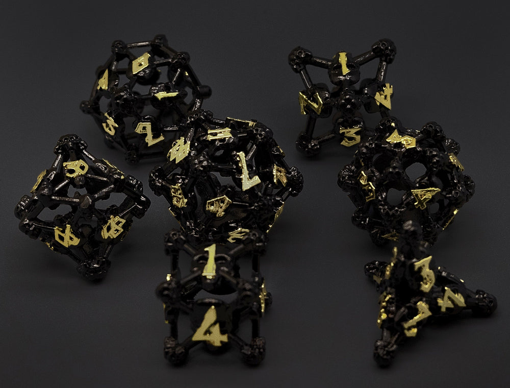 Black w/Gold Deadly Skull Dice Hollow Metal 7-Dice Set (Online Only)