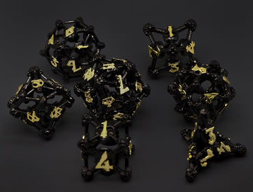 Black w/Gold Deadly Skull Dice Hollow Metal 7-Dice Set (Online Only)
