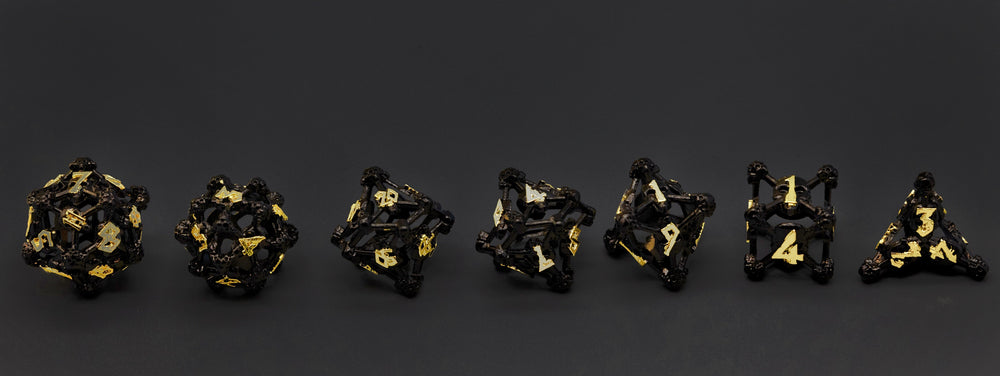 Black w/Gold Deadly Skull Dice Hollow Metal 7-Dice Set (Online Only)
