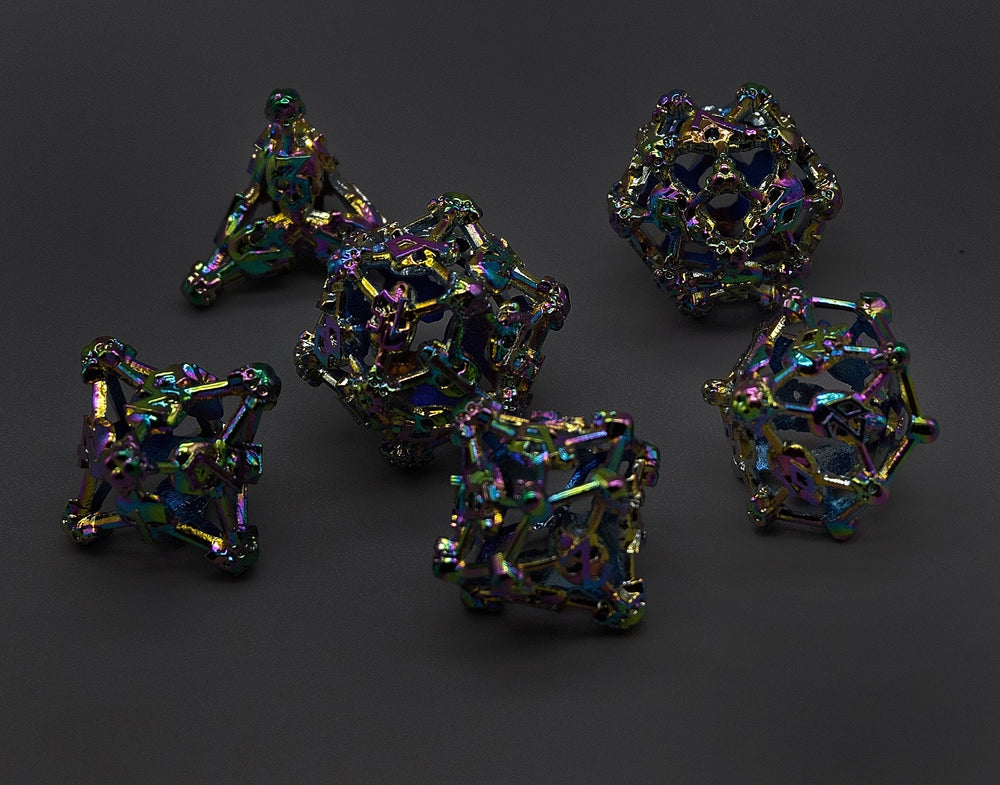 Rainbow Metal Deadly Skull Dice Hollow Metal 7-Dice Set (Online Only)