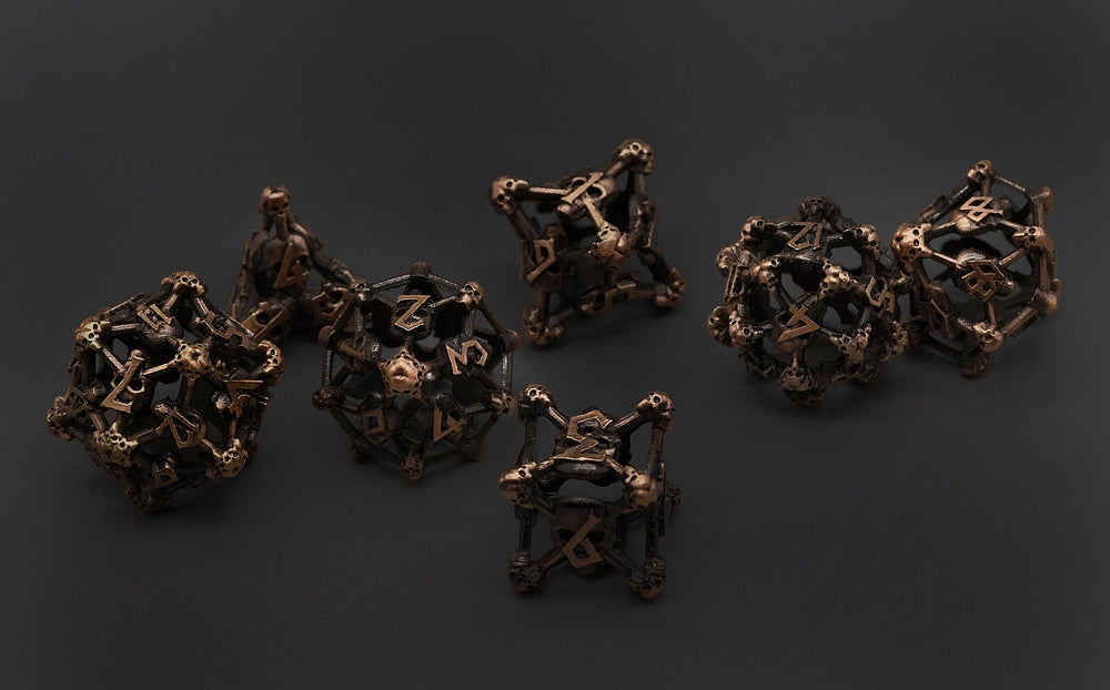 Copper Deadly Skull Dice Hollow Metal 7-Dice Set (Online Only)