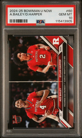 Graded 2024 Topps Bowman U Now Dylan Harper/Ace Bailey #60 Rookie RC Basketball Card PSA 10 Gem Mint (ONLINE ORDER ONLY)