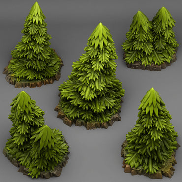 3D Printed Fantastic Plants and Rocks Pine Trees 28mm - 32mm D&D Wargaming (Online Only)