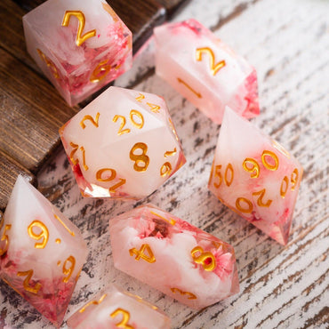 Pink Blossom Handmade Resin DND Dice Set (ONLINE ORDER ONLY)