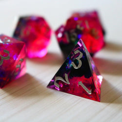 Pink/Silver Handmade Sharp Edge Resin DND Dice Set (ONLINE ORDER ONLY)