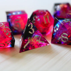 Pink/Silver Handmade Sharp Edge Resin DND Dice Set (ONLINE ORDER ONLY)