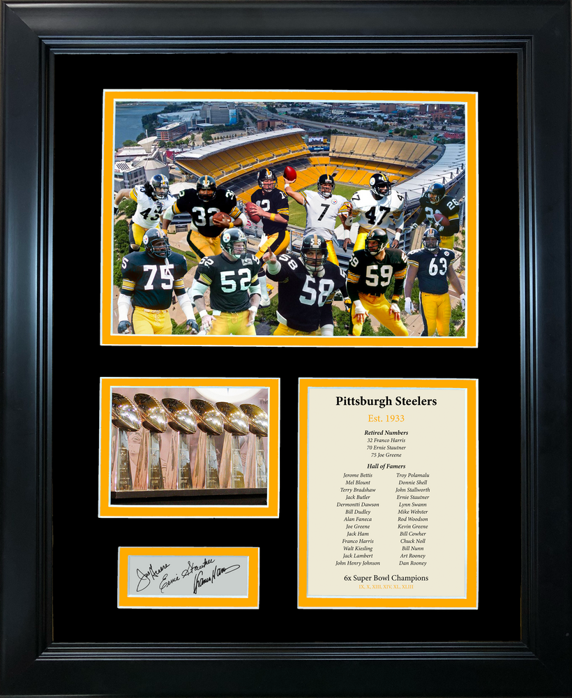 Framed Pittsburgh Steelers All-Time Greats Facsimile Laser Engraved Signature Auto 11"x14"Photo Sig Collage (ONLINE ORDER ONLY)