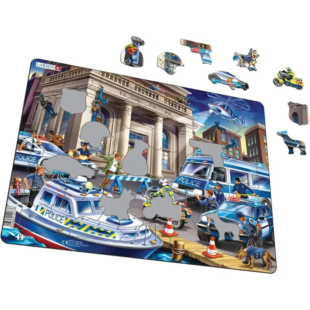 Police Catching the Bank Robbers 43 Piece Tray Jigsaw Puzzle Larsen