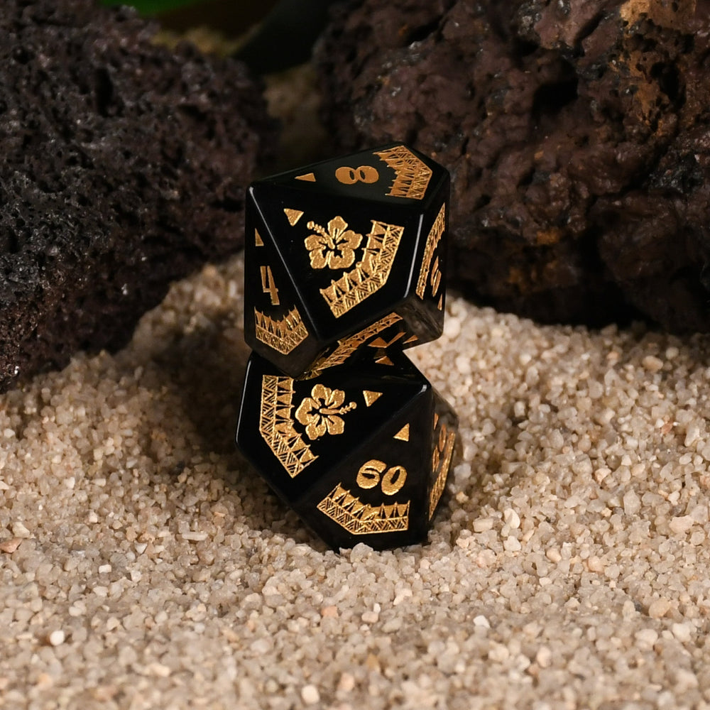 Pre-Order || Polynesian Black Obsidian Stone Dice Set