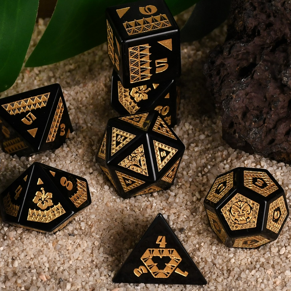 Pre-Order || Polynesian Black Obsidian Stone Dice Set
