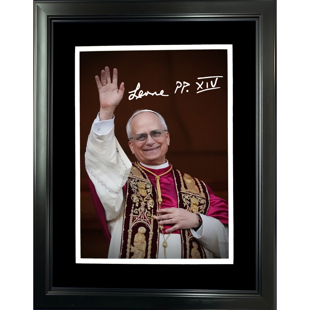Framed Pope Leo XIV Robert Prevost Vatican Facsimile Laser Engraved Signature Auto 11"x14" Photo HOFSM Holo (ONLINE ORDER ONLY)