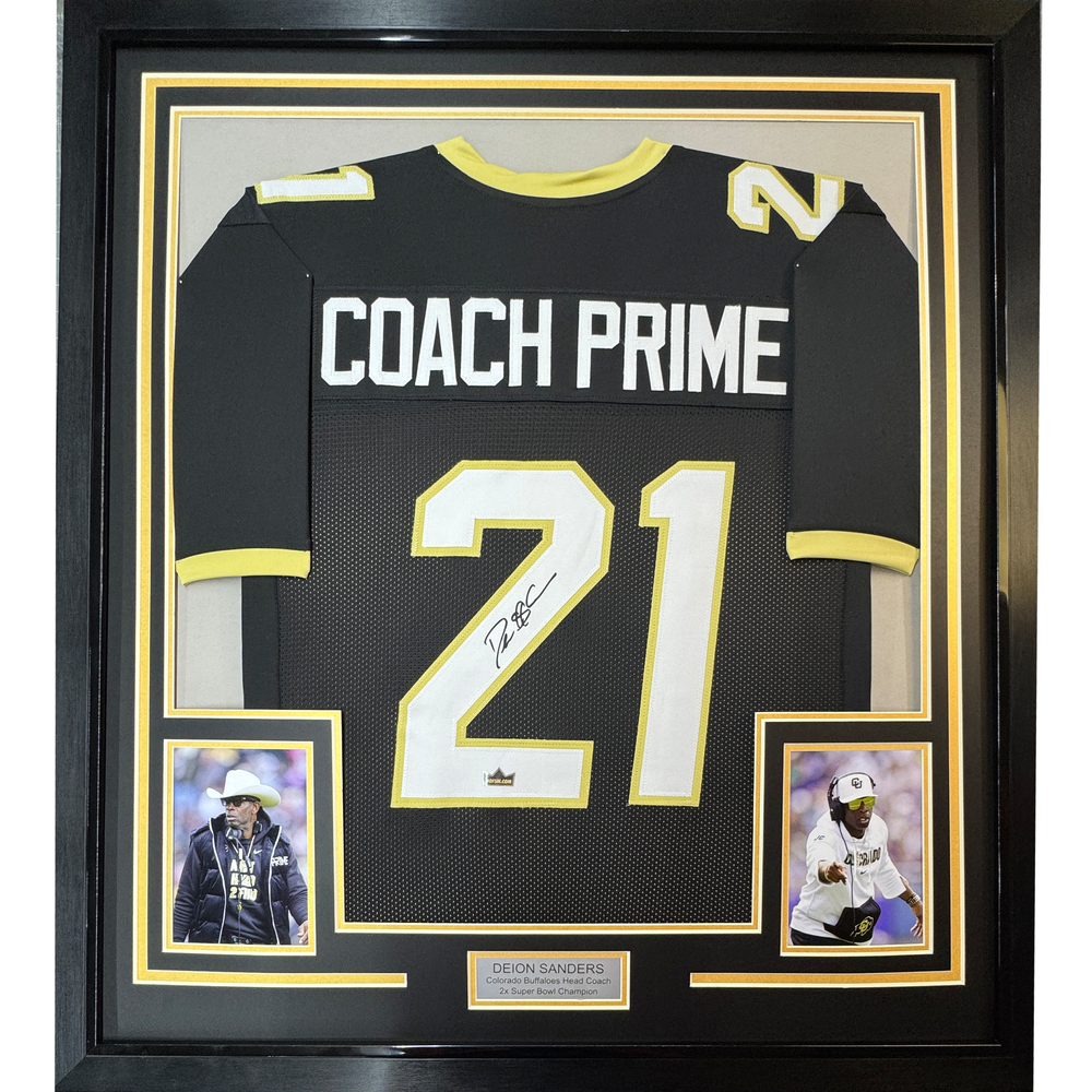 Framed Facsimile Autographed Coach Prime Deion Sanders 35x39 Colorado Black Reprint Laser Auto College Football Jersey (ONLINE ORDER ONLY)