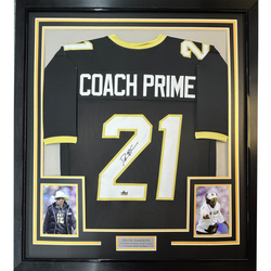 Framed Facsimile Autographed Coach Prime Deion Sanders 35x39 Colorado Black Reprint Laser Auto College Football Jersey (ONLINE ORDER ONLY)