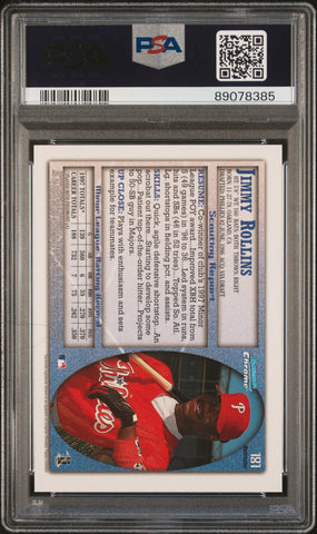 Graded 1998 Topps Bowman Chrome Jimmy Rollins #181 Refractor Rookie RC Baseball Card PSA 10 Gem Mint (ONLINE ORDER ONLY)
