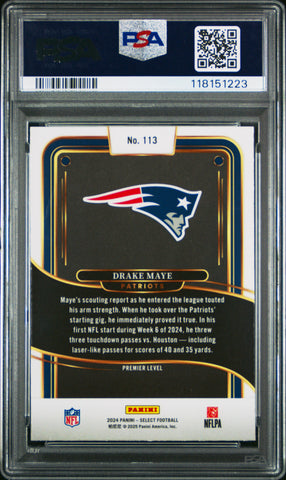 Graded 2024 Panini Select Drake Maye #113 Rookie RC Football Card PSA 10 Gem Mint (ONLINE ORDER ONLY)