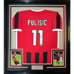 Framed Facsimile Autographed Christian Pulisic 35x39 AC Milan Black/Red Reprint Laser Auto Soccer Jersey (ONLINE ORDER ONLY)