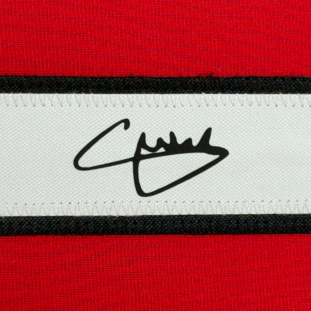 Framed Facsimile Autographed Christian Pulisic 35x39 AC Milan Black/Red Reprint Laser Auto Soccer Jersey (ONLINE ORDER ONLY)