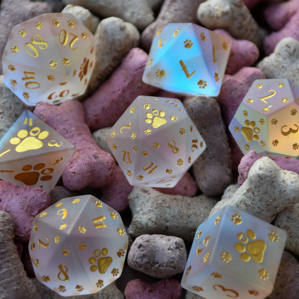 Pre-Order || Puppy Paws Frosted Prism Glass Dice Set
