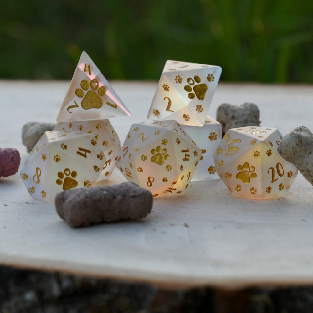 Pre-Order || Puppy Paws Frosted Prism Glass Dice Set