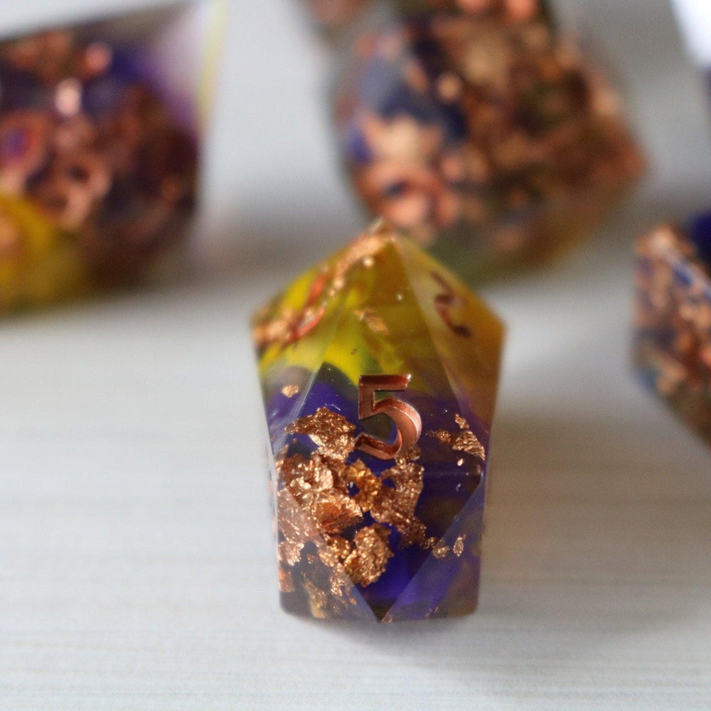 Purple And Gold Handmade Resin DND Dice Set (ONLINE ORDER ONLY)