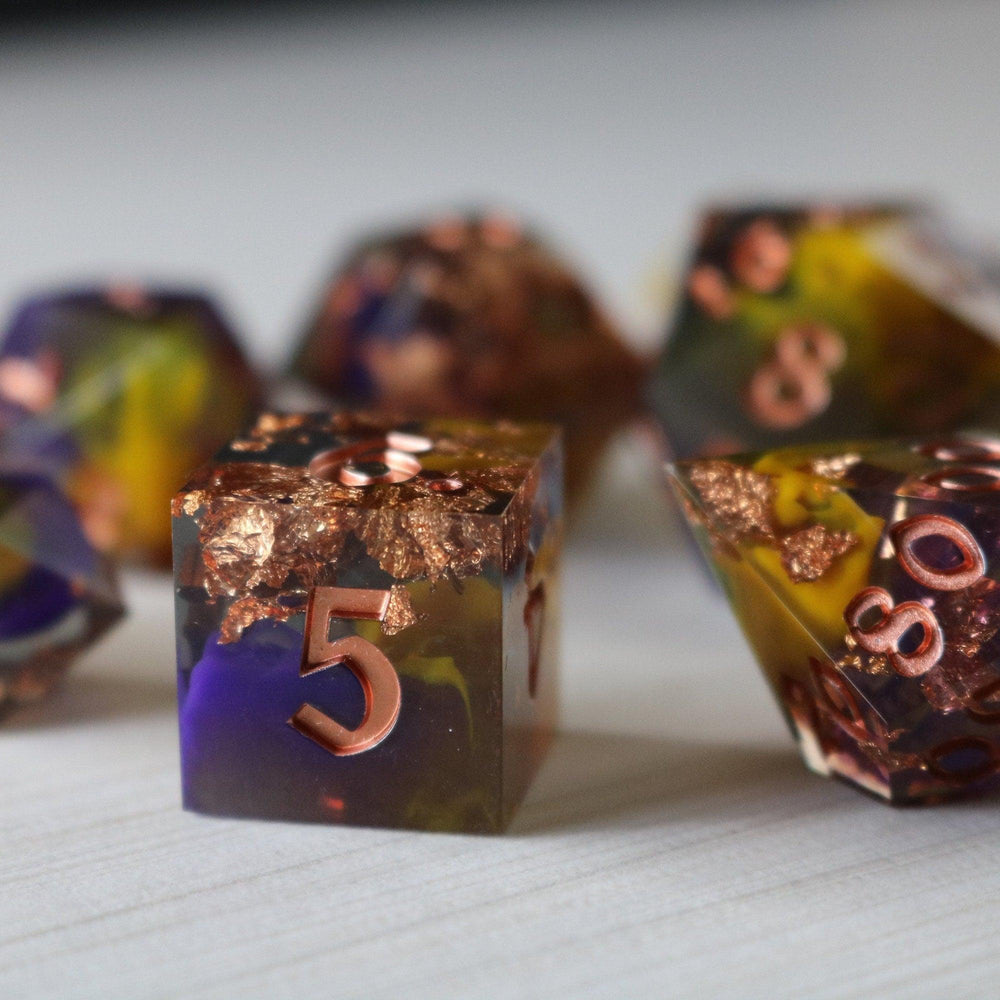 Purple And Gold Handmade Resin DND Dice Set (ONLINE ORDER ONLY)