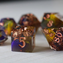 Purple And Gold Handmade Resin DND Dice Set (ONLINE ORDER ONLY)