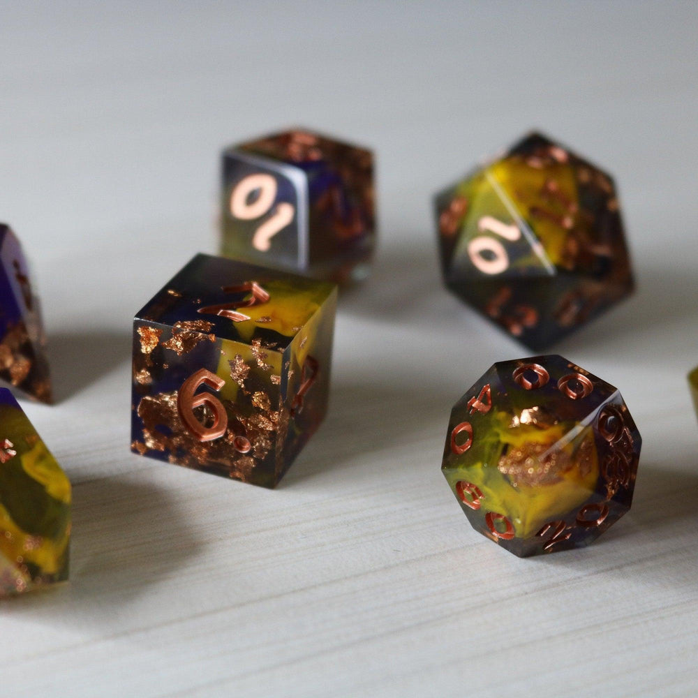 Purple And Gold Handmade Resin DND Dice Set (ONLINE ORDER ONLY)