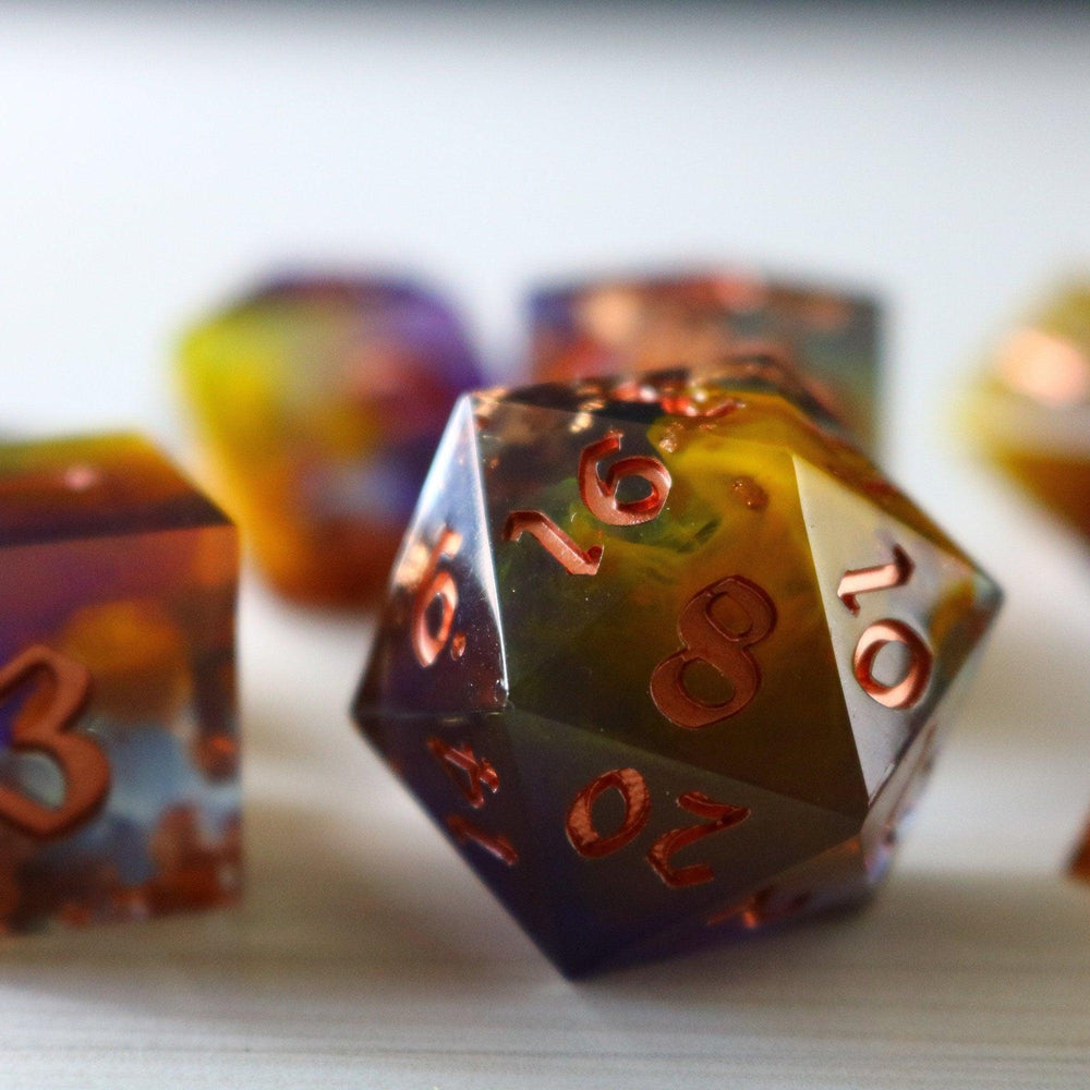 Purple And Gold Handmade Resin DND Dice Set (ONLINE ORDER ONLY)