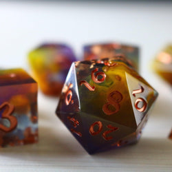 Purple And Gold Handmade Resin DND Dice Set (ONLINE ORDER ONLY)