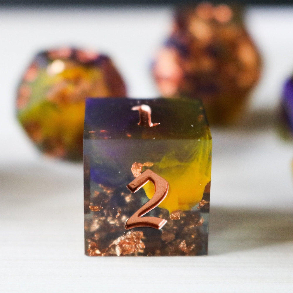 Purple And Gold Handmade Resin DND Dice Set (ONLINE ORDER ONLY)