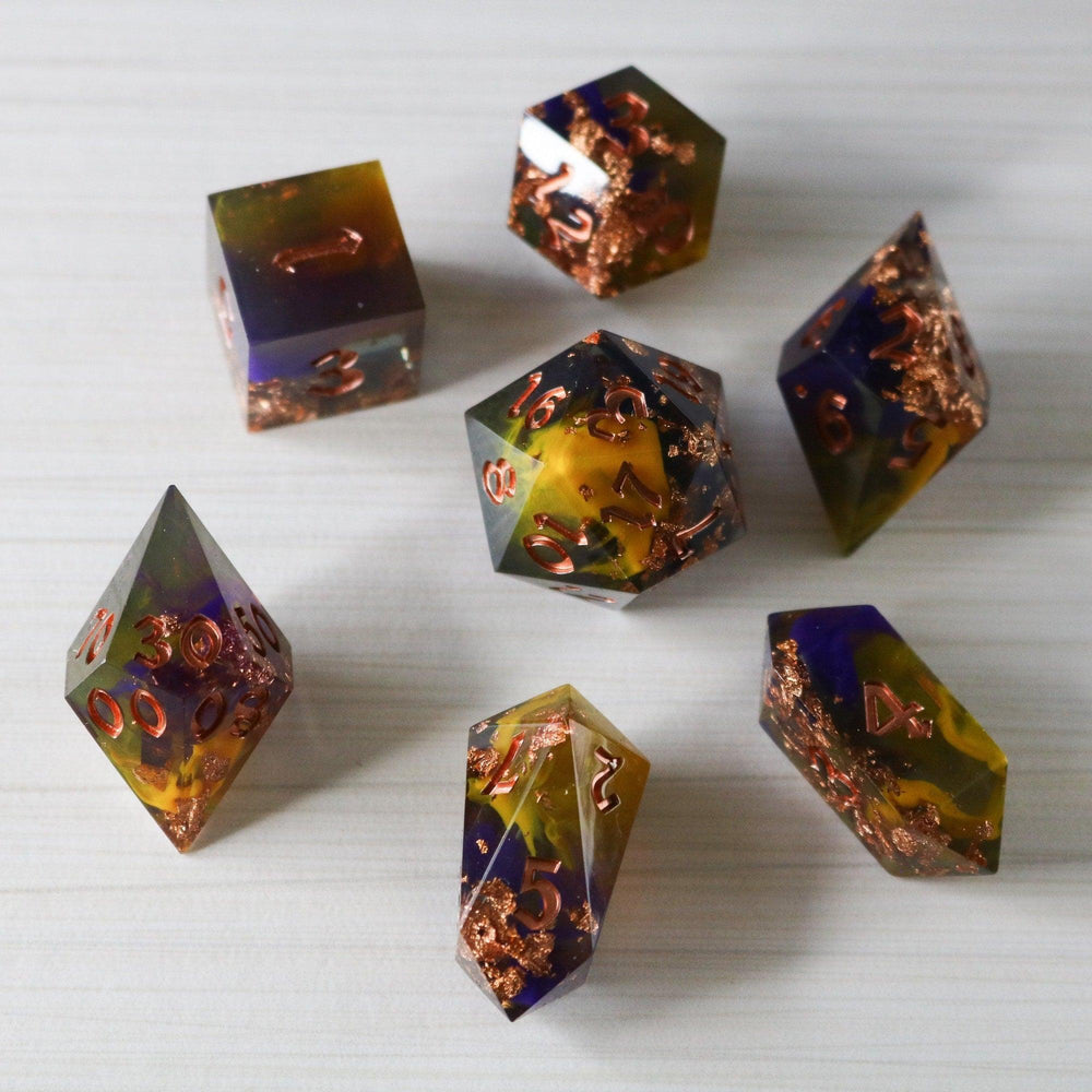 Purple And Gold Handmade Resin DND Dice Set (ONLINE ORDER ONLY)