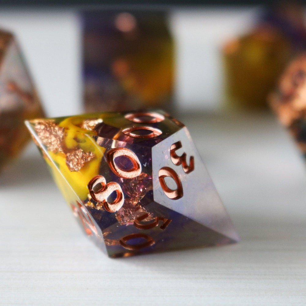 Purple And Gold Handmade Resin DND Dice Set (ONLINE ORDER ONLY)
