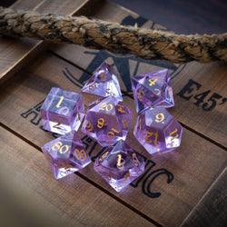 Purple Zircon Glass Hand Carved DND Dice Set (ONLINE ORDER ONLY)